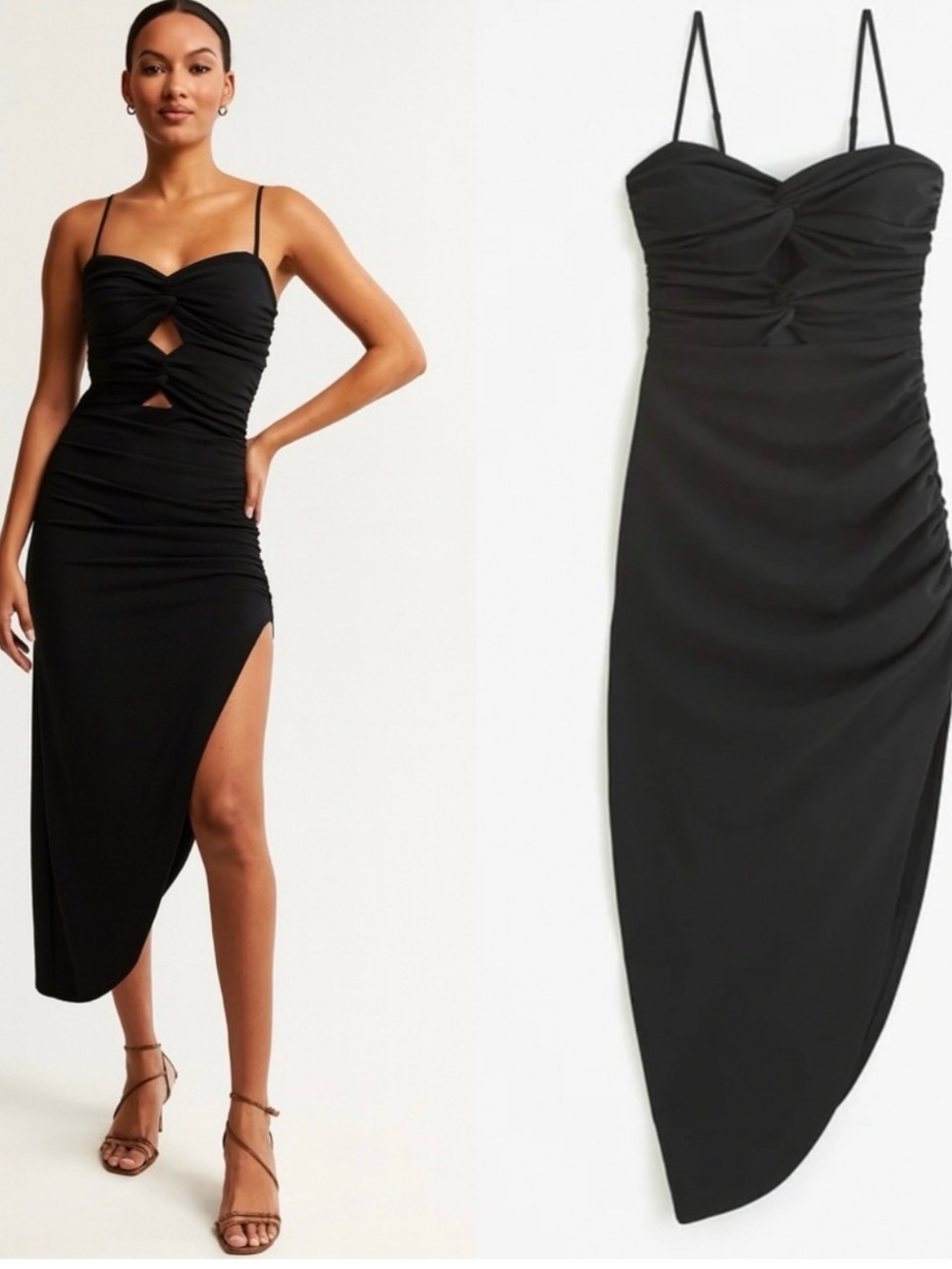 Abercrombie & Fitch Black Ruched Cutout Asymmetric Midi Dress